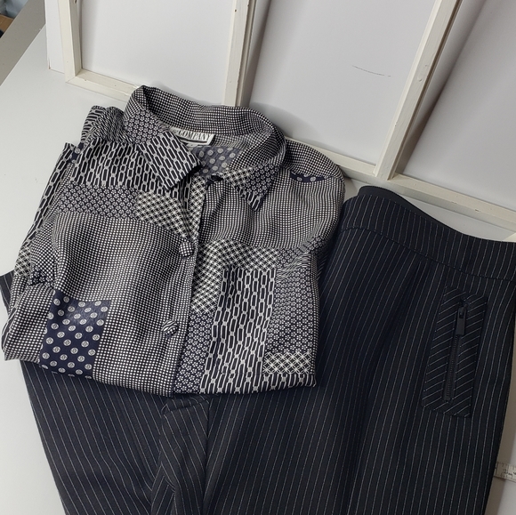 Vintage Mixed Print Covered Buttons 80's Y2K  Grandma Long Sleeve Blouse Size 8 - Picture 11 of 11